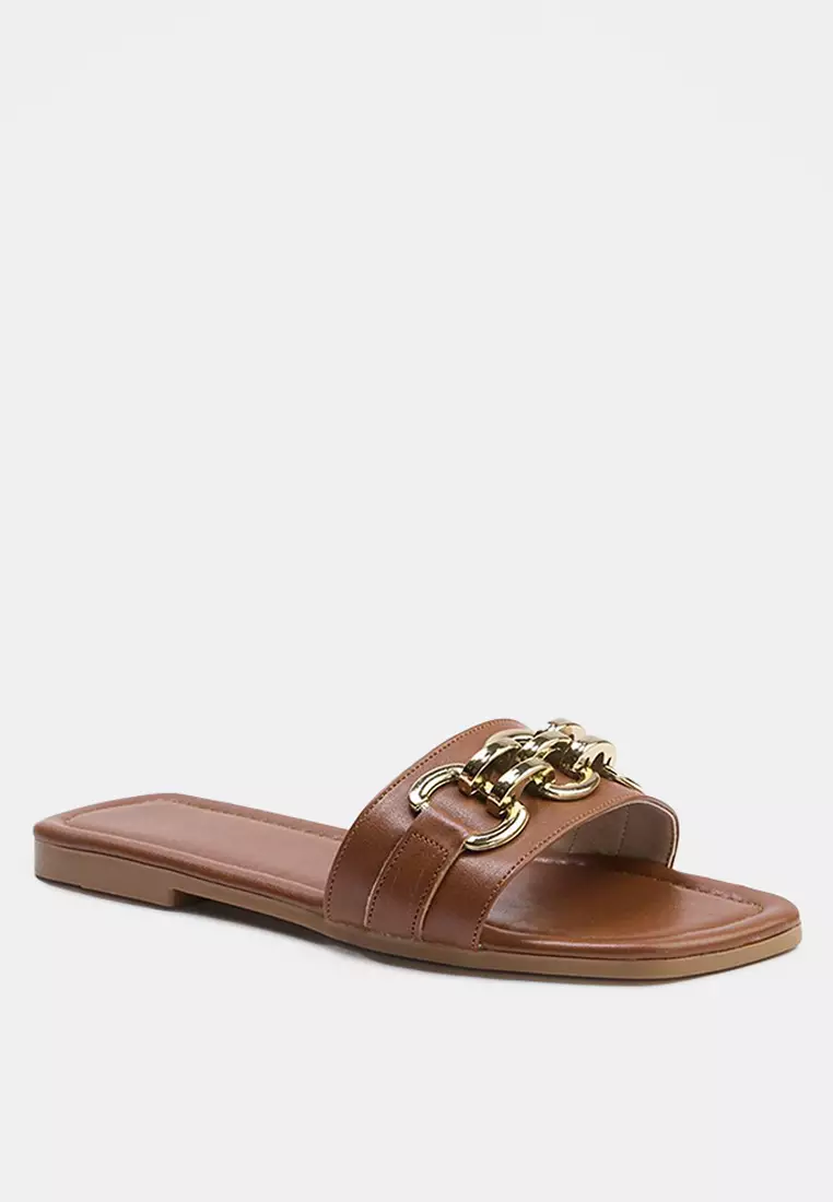 Gold Chain Detail Slippers