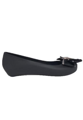 Halo black Bow Waterproof Jelly Flats Shoes FCB07SHD1A895BGS_1