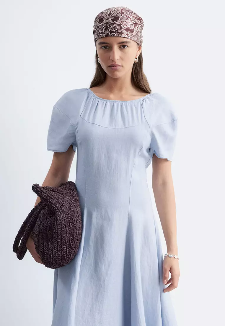 Flared Linen Midi Dress