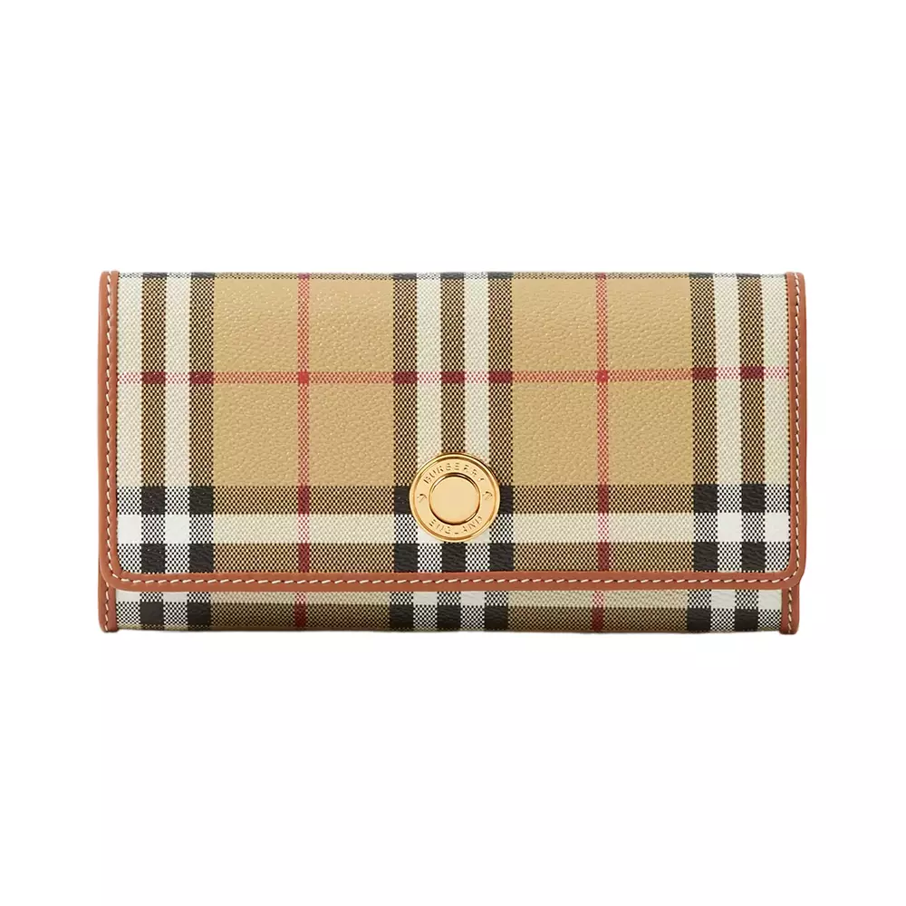 Burberry Vintage Check Logo Plaque Tri-fold Wallet in Brown