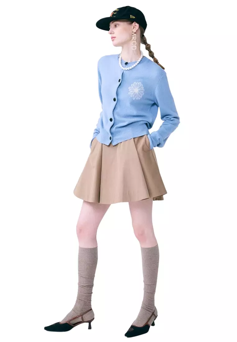 Cashmere Blended Cardigan Round Neck - Sky Ivory