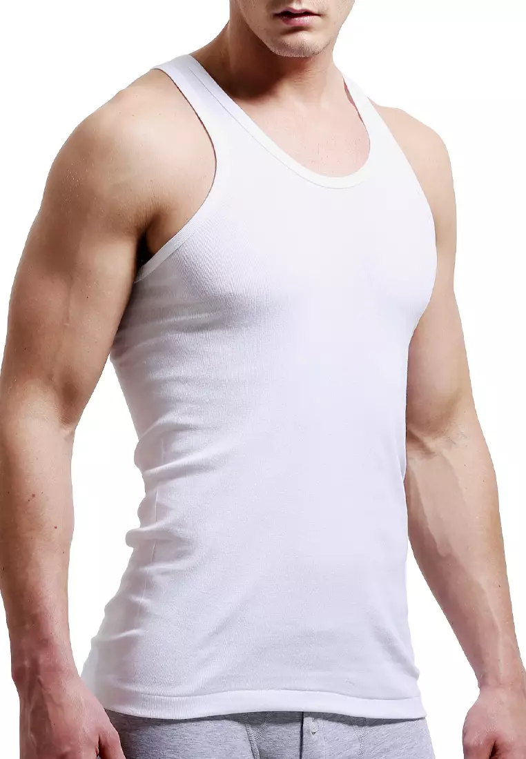 (2Pcs) Forest Mens 100% Cotton Semi Fit Singlet Assorted Color - FID0020S