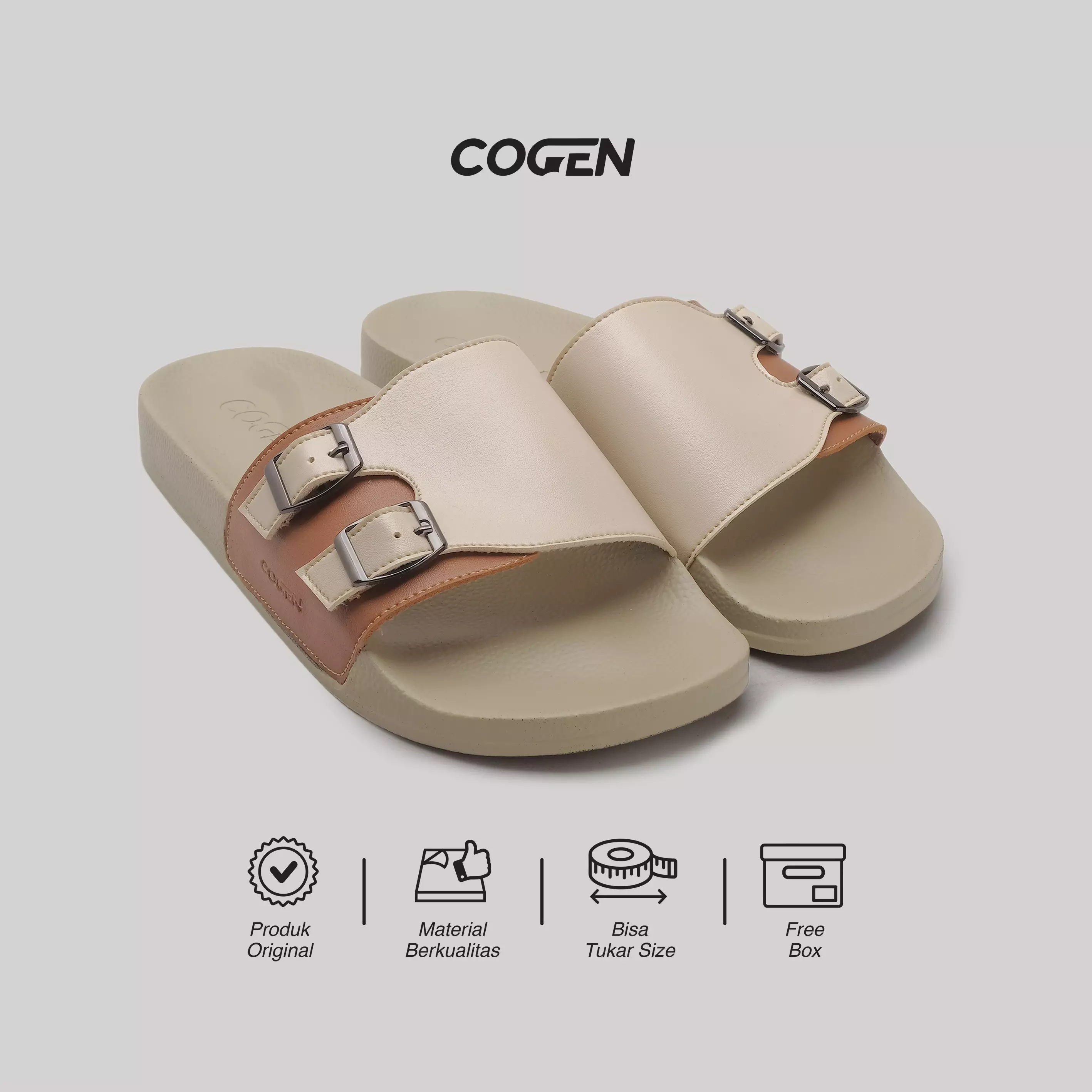 Cogen Sendal Pria Slide Casual Slip On Slop Nano Series Creme Warna Nano Creme