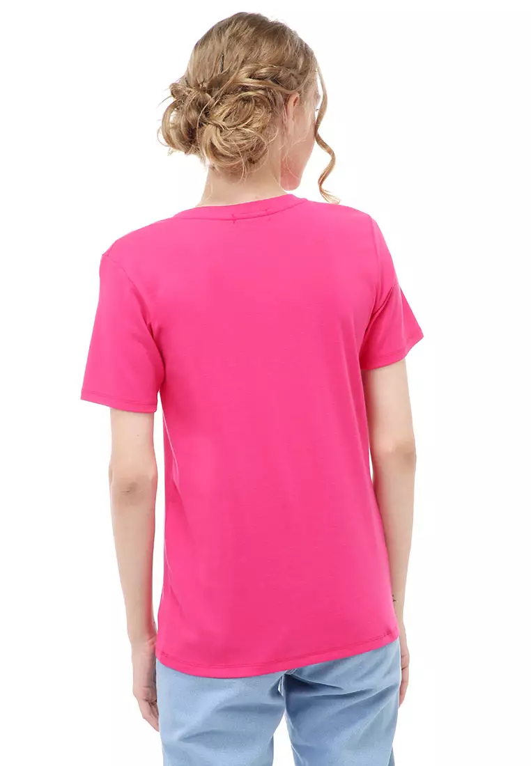 Genevie Kaos Kasual Wanita Lengan Pendek You Will Be Material Cotton ORIGINAL - Pink Fanta