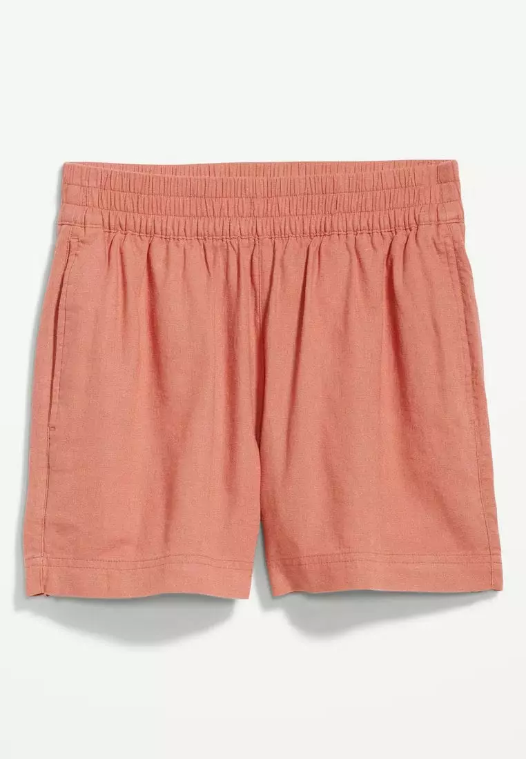 High-Waisted Linen-Blend Pull-On Shorts -- 3.5-inch inseam