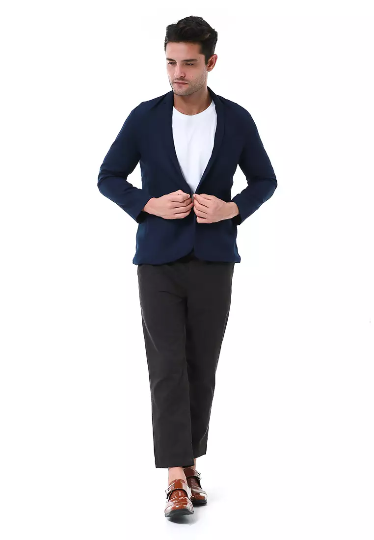 Elard Outerwear Pria Blazer Formal Long Sleeve Motif Polos Material Semiwoll ORIGINAL - Navy
