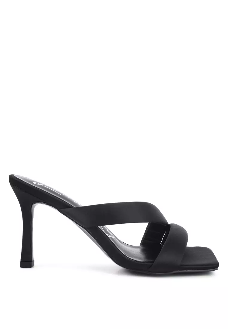 Discount on London Rag  shoes - SKU: Black Satin Cross Strap Heels