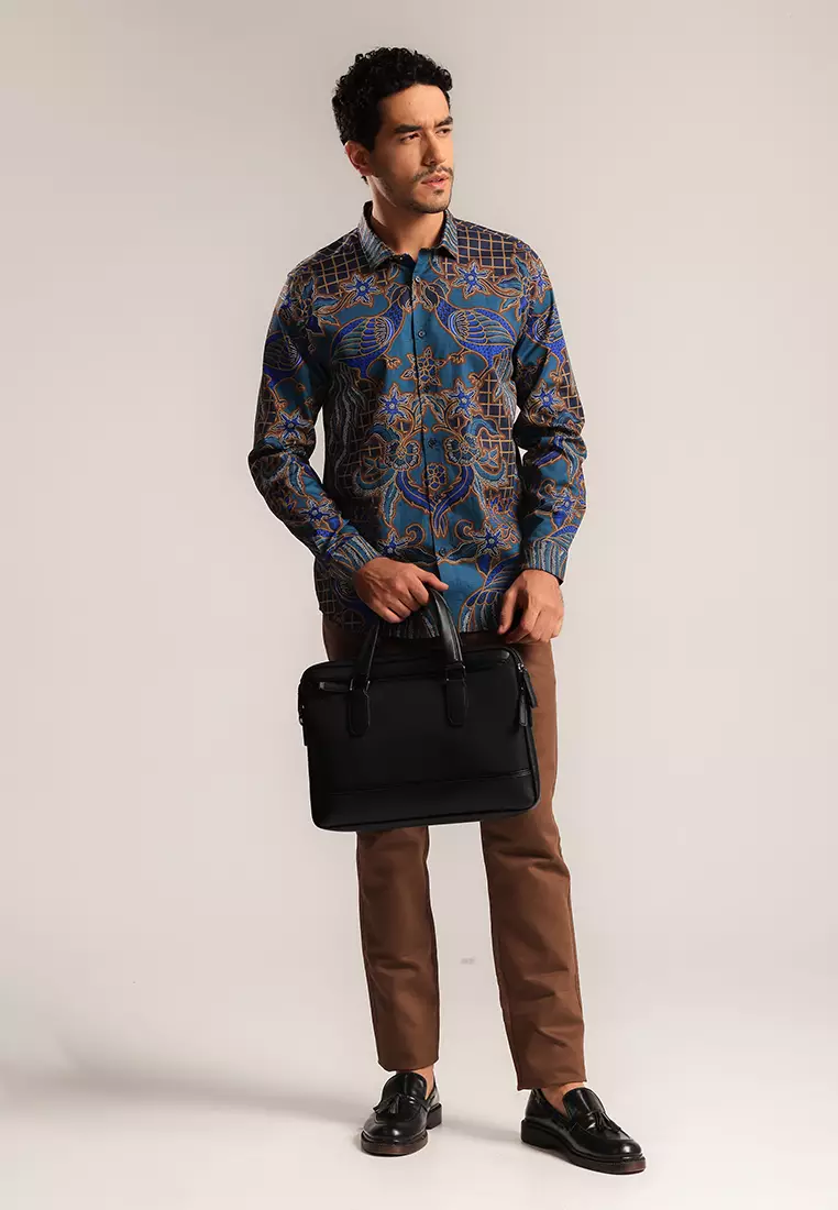 MOC - Kemeja Batik Pria Lengan Panjang Bramantha - Navy