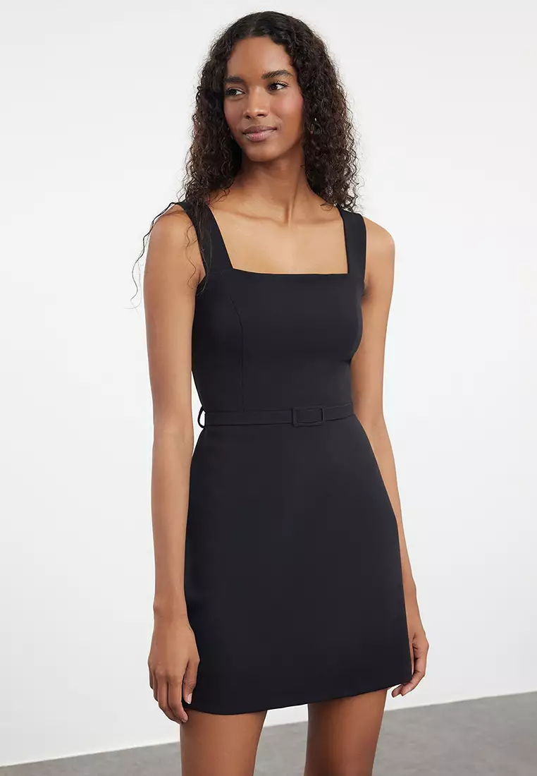 Straight neckline mini dress cheap