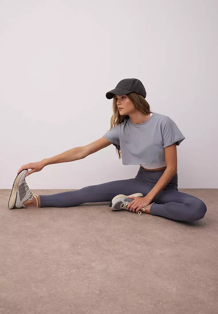 Gray Diver/Scuba Full Length Knitted Sports Leggings