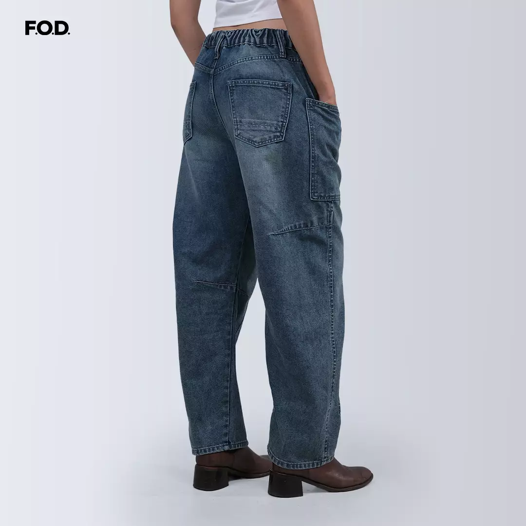 Celana Jeans Wanita Hazel Barrel Medium Blue