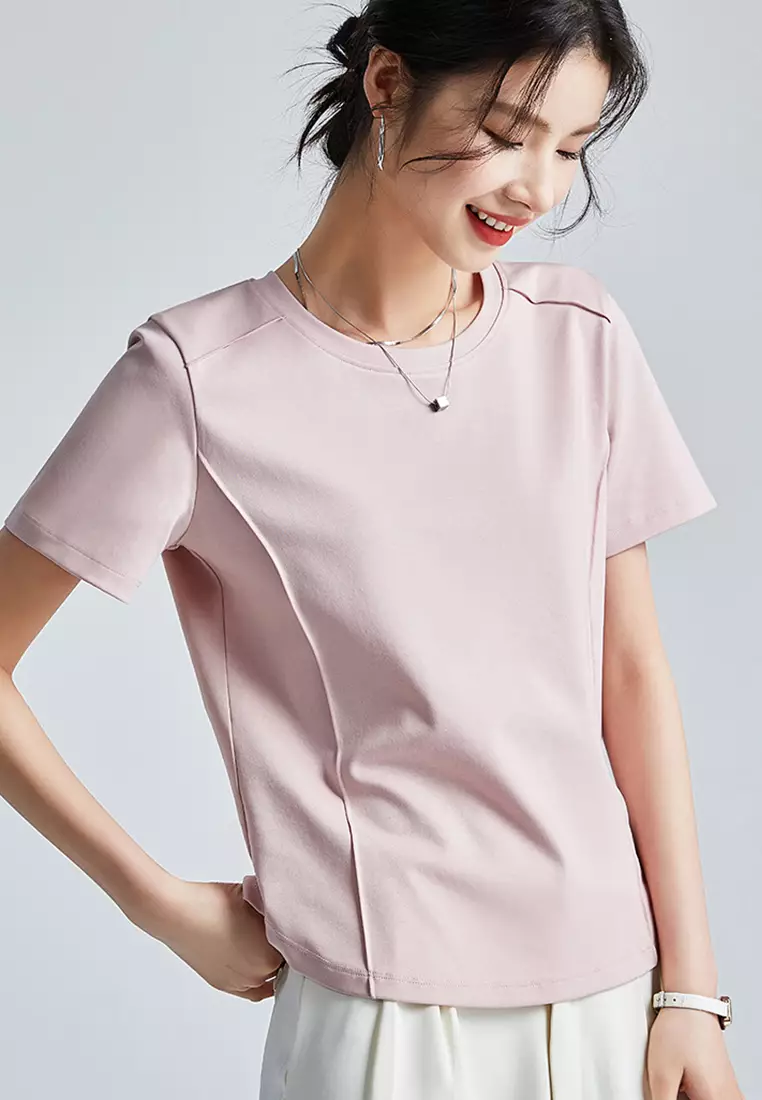 Buy HAPPY FRIDAYS Mercerized Cotton Fishbone Details Short Sleeve