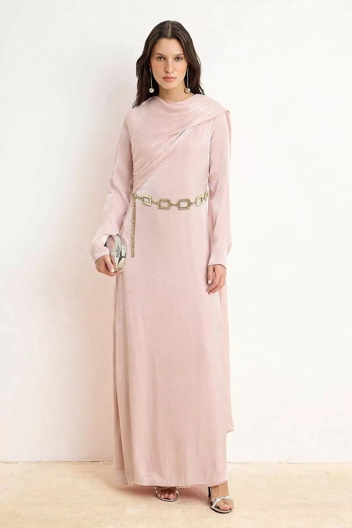 Dusty Rose Woven Hijab Evening Dress Tctss26Db00014