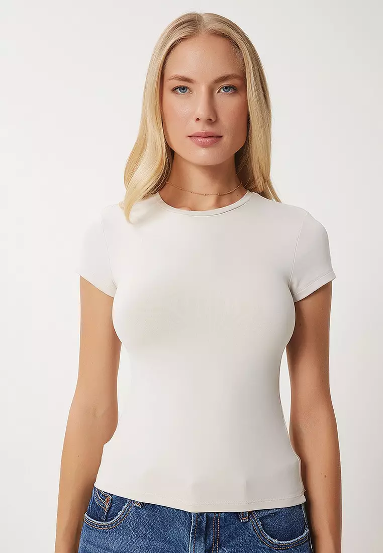 Body Fitting Sandy Knitted T-Shirt