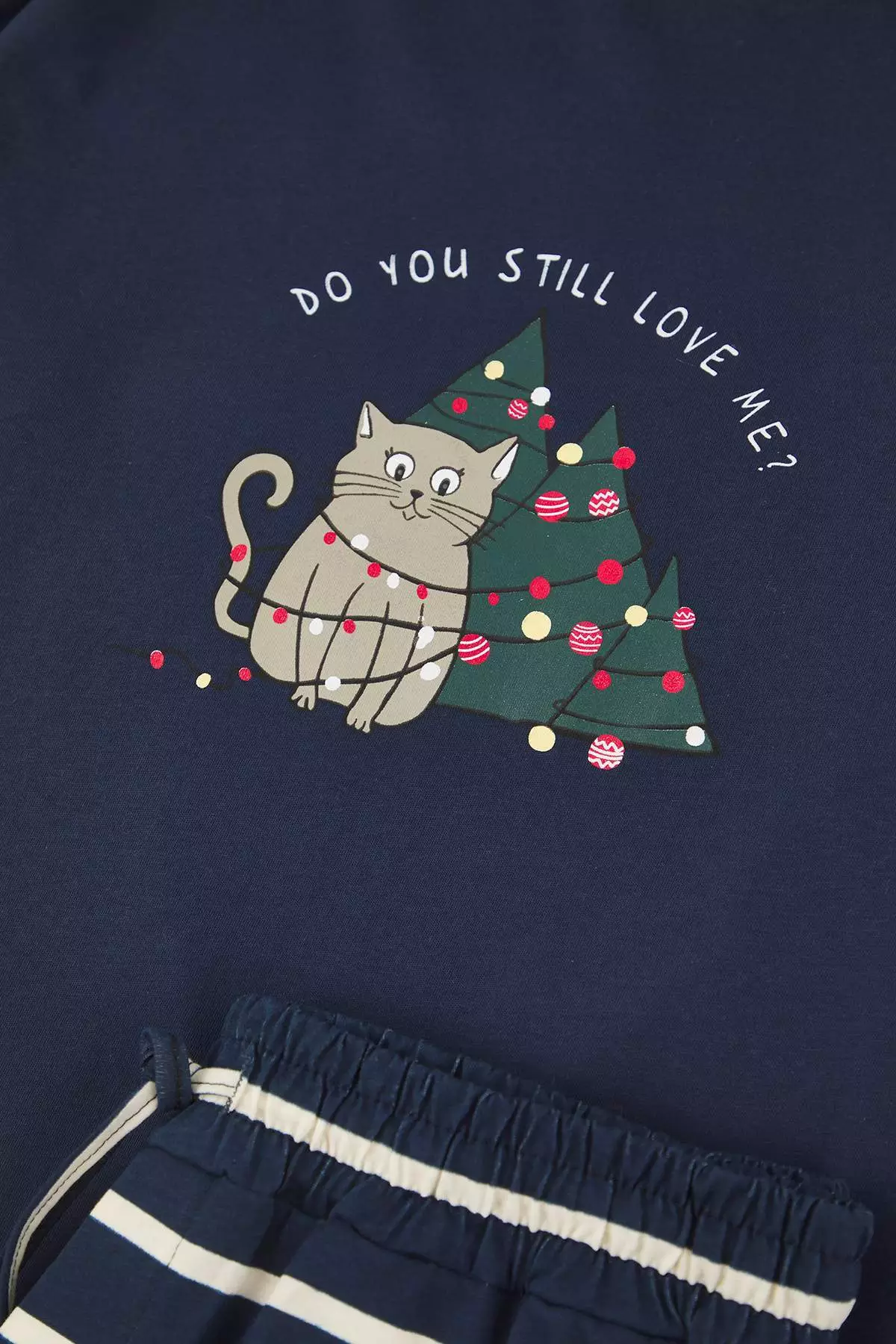 Navy Blue Regular New Year's Couple/Double Knitted Pajama Set