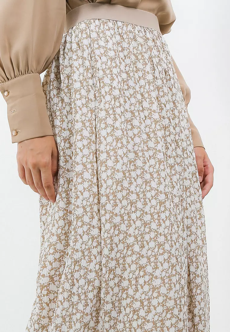 Printed Pleats Maxi Skirt