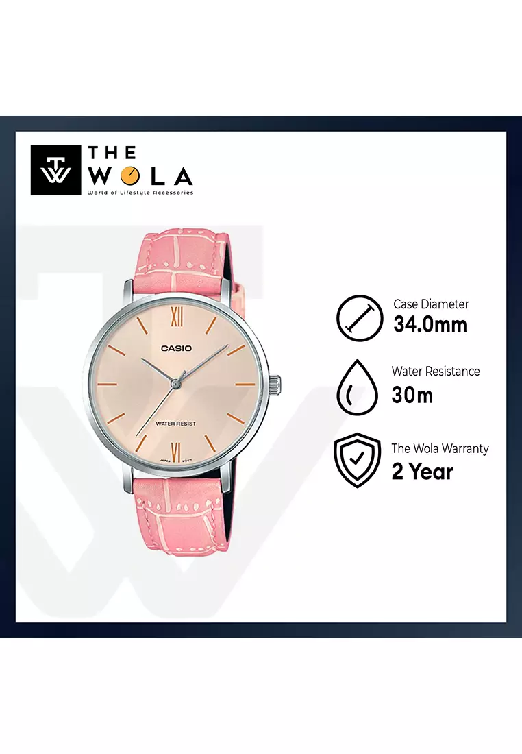 Women's Analog LTP-VT01L-4B Pink Leather Band Casual Watch