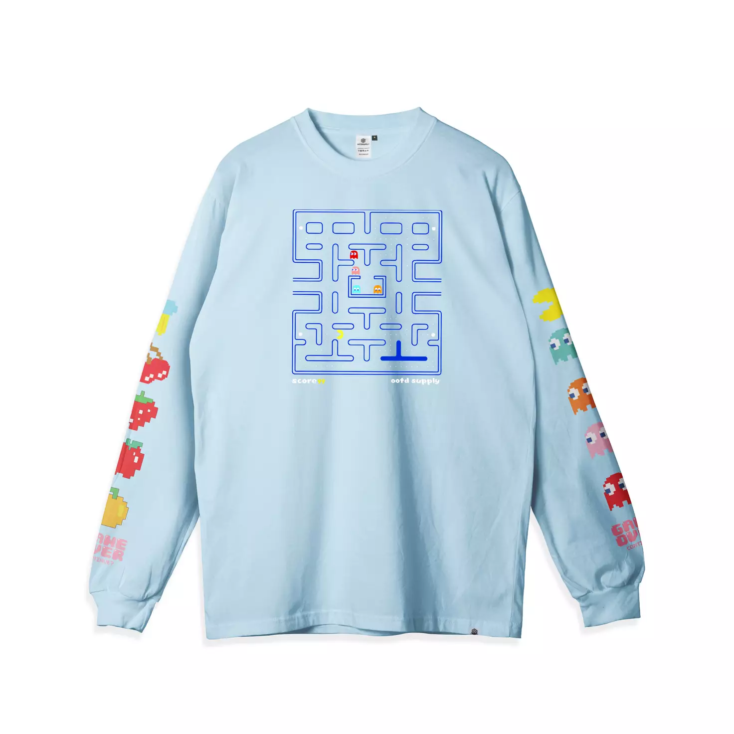 OOTDSUPPLY Longsleeve Pac Man Baby Blue l Kaos Lengan Panjang Pria dan Wanita