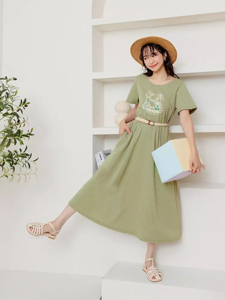KITTY Print Waist-Elastic Long Dress [KB1497]