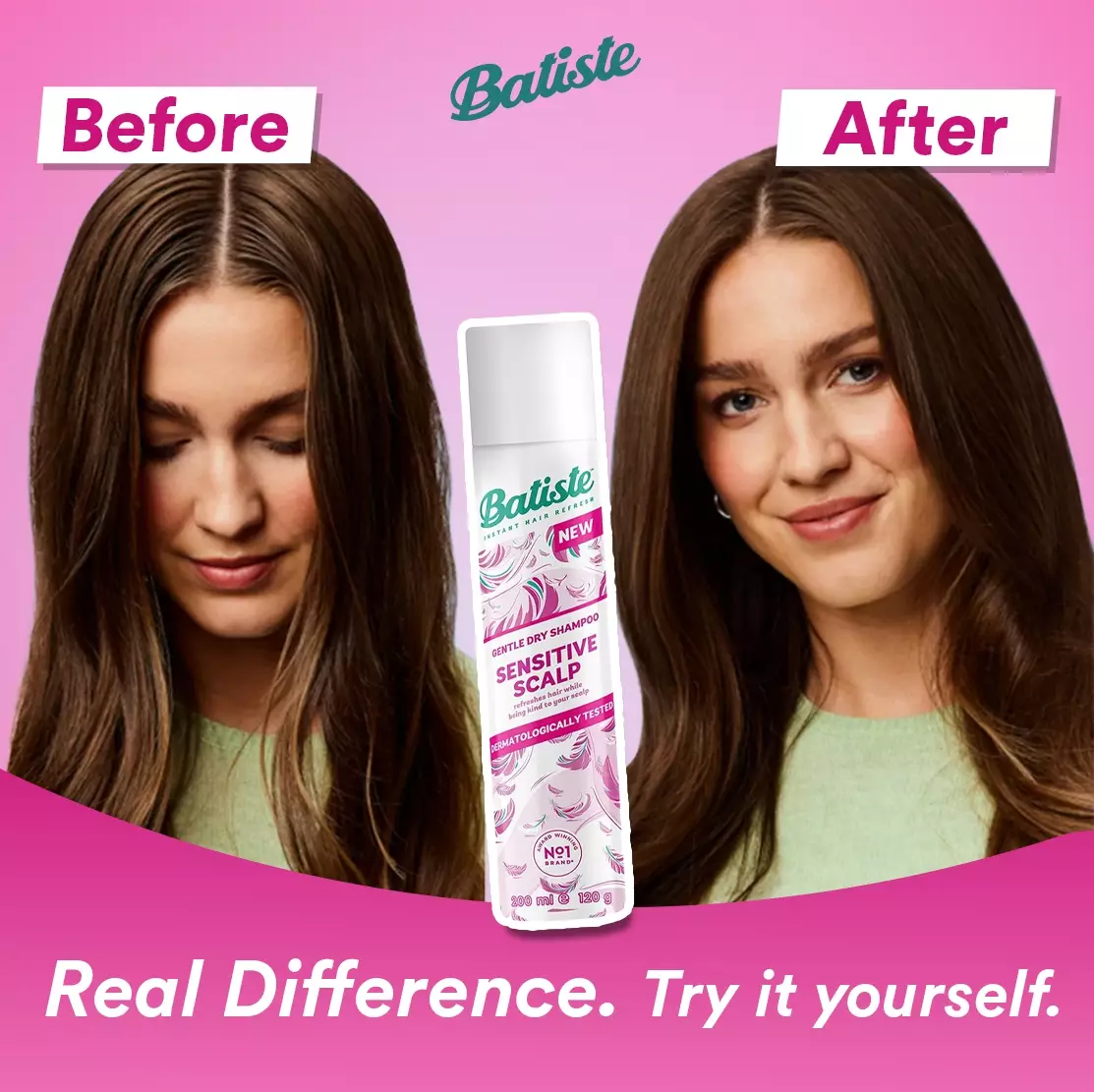 Batiste Sensitive Scalp Lightly Scented Dry Shampoo 200ml (Untuk Kulit Kepala Sensitive)