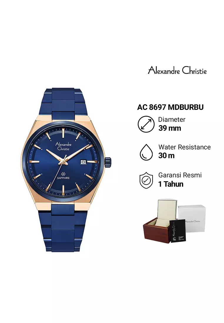 Alexandre Christie Sapphire Jam Tangan Analog Couple Blue Rosegold Stainless Steel - 8697MLDBURBU