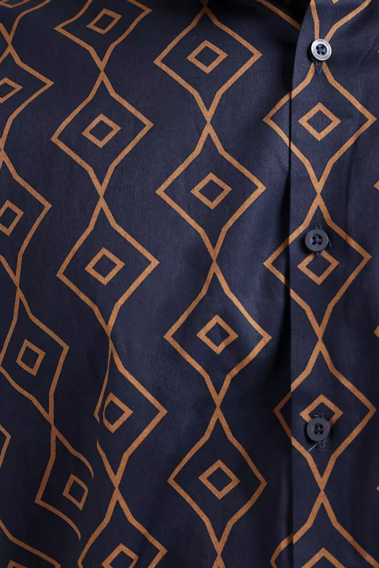 MANZONE - Kemeja Lengan Pendek Pria Parker Comfort Fit - Navy