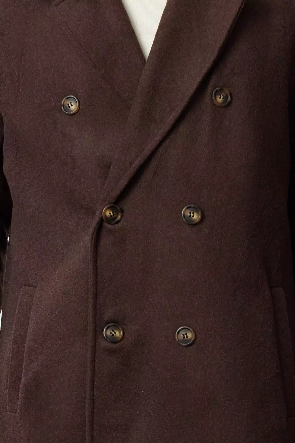 Brown Loose Fit Double Breasted Long Stitched Winter Coat TMNAW23KB00003