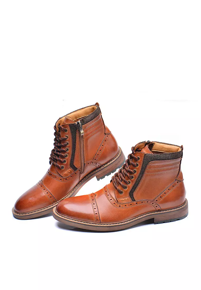 Mona Flying Women's Genuine Leather Mid-Calf Boots – Brown, Side Zippers, Buckle Strap, Size 9