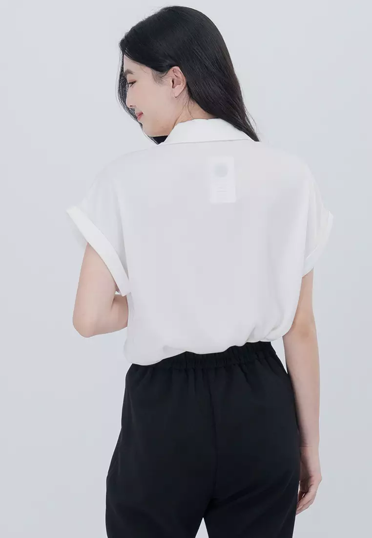 领口短袖V领凉感面料衬衫