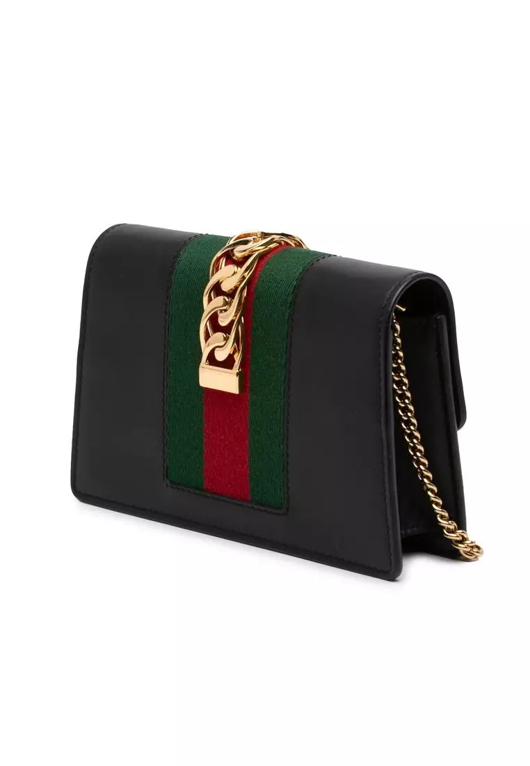 Pre-Loved Gucci Super Mini Calfskin Web Sylvie Chain Crossbody