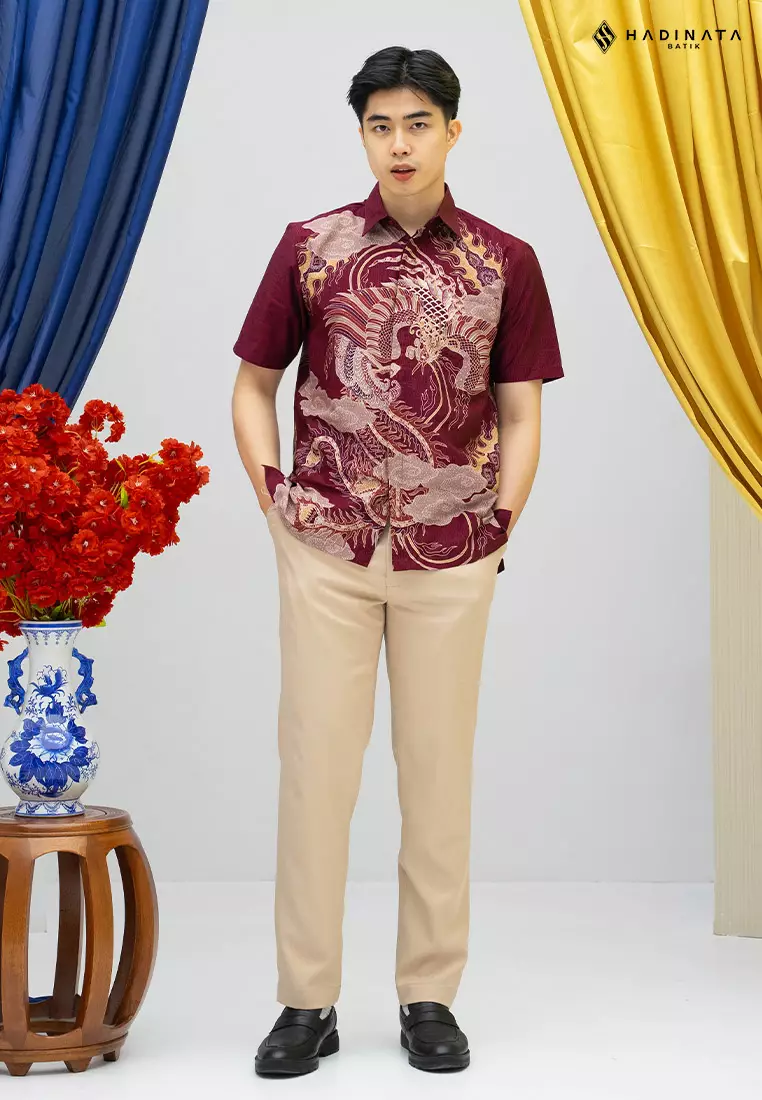 Hadinata Batik Premium Kemeja Batik Pria Lengan Pendek Superfine Bhawana Maroon