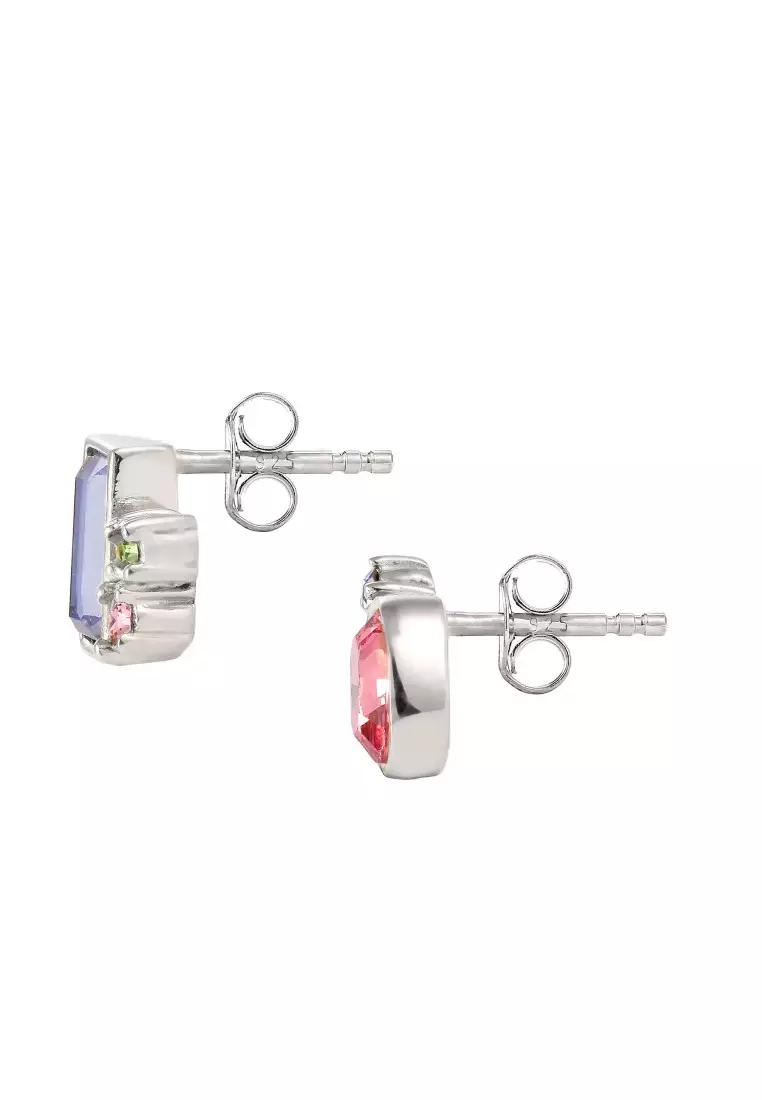 Anting Perhiasan Perak 925 Wanita Stud Pink Blue Embellished with Crystal by Swarovski®