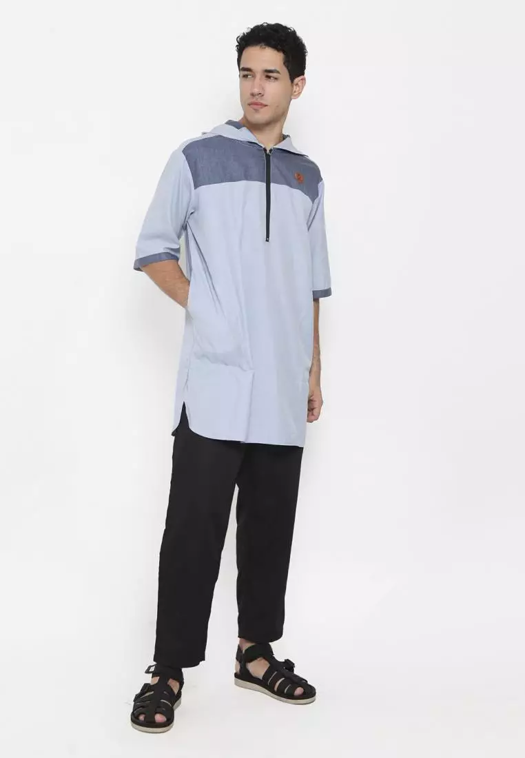 Zayidan Baju Koko Gamis Muslim Pria Faiq Hoodie - Biru