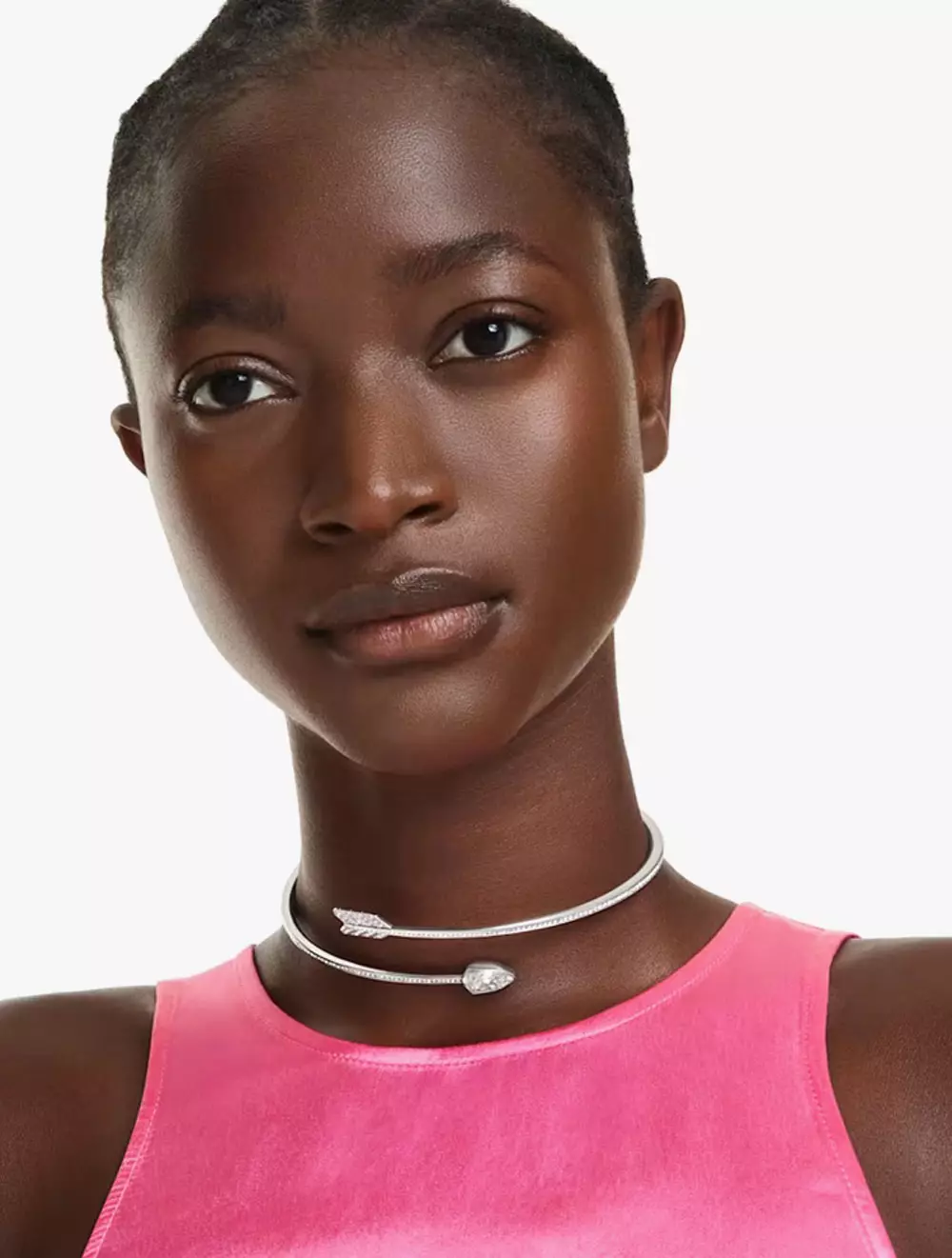 Idyllia choker, Mixed cuts, Arrow, White, Rhodium plated