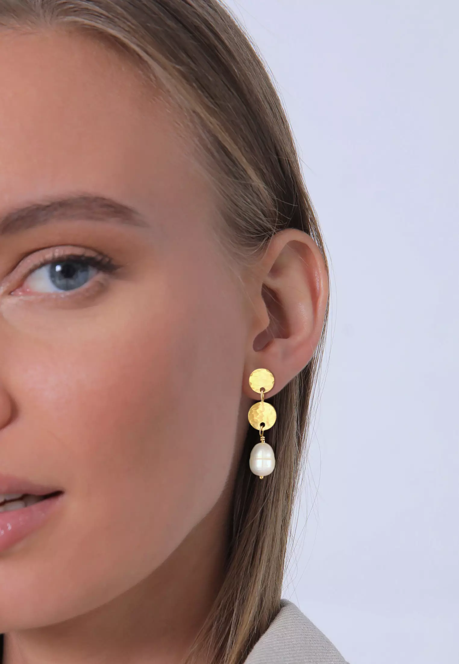 Earrings Drop Earrings Hammered Baroque Freshwater Pearls Gold Plated