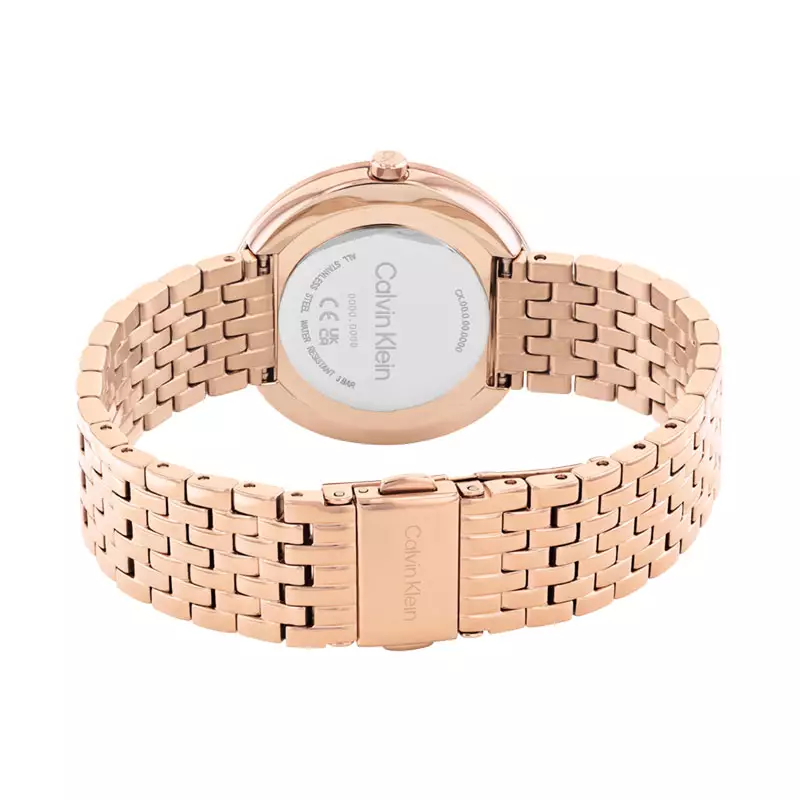 Jam Tangan Wanita Calvin Klein Twisted Bezel 25100038 Sunray Silver Dial Rose Gold Stainless Steel Strap