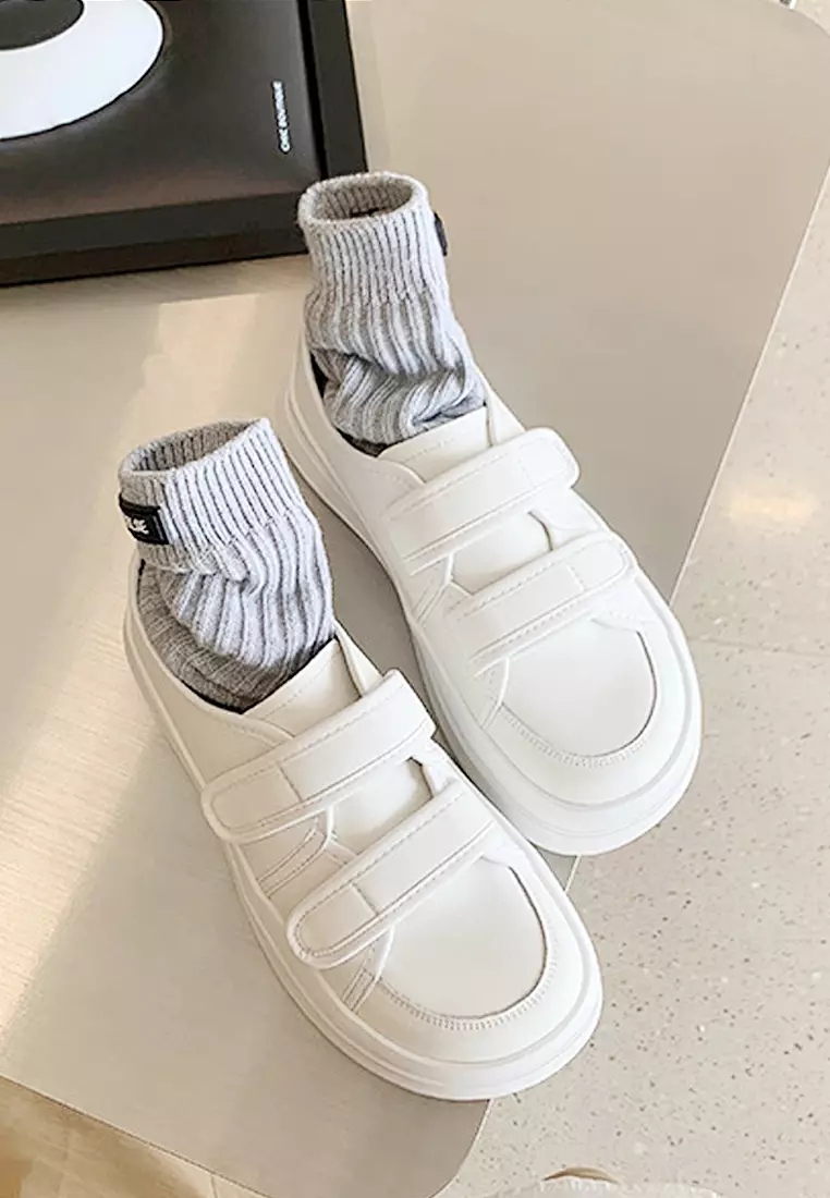 White velcro top platform sneakers