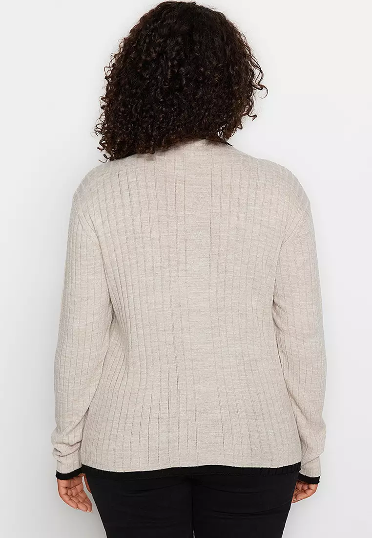 Plus Size Stripe Detailed Knitwear Sweater