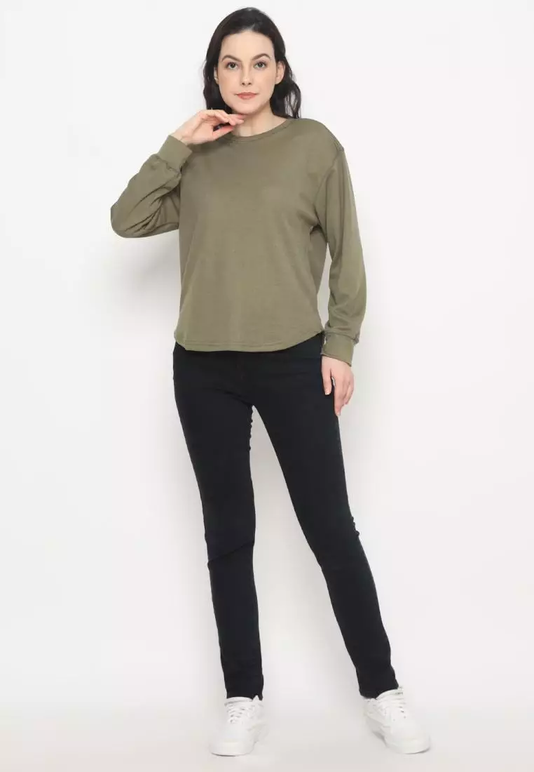 MATSUDA Kaos Polos Wanita Waffle Lengan Panjang Cotton Liv