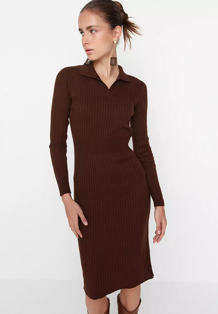 Long Sleeves Knit Polo Dress