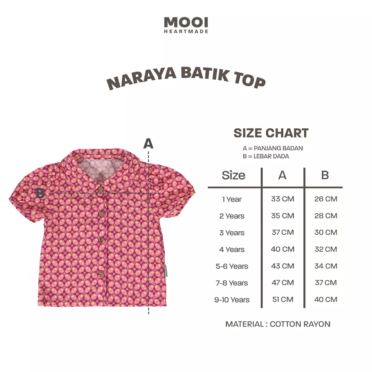 Mooi Atasan Batik Anak Perempuan Naraya Batik Top - Sky Blue