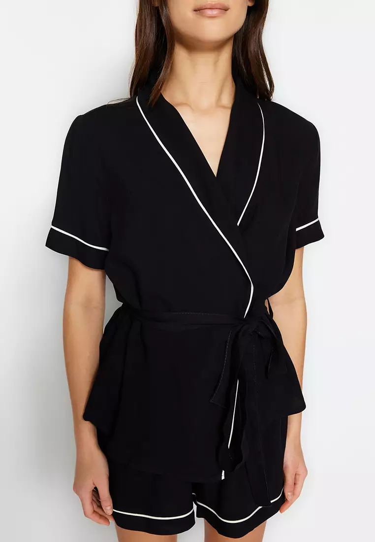 Tie and Piping Detailed Pajamas Set