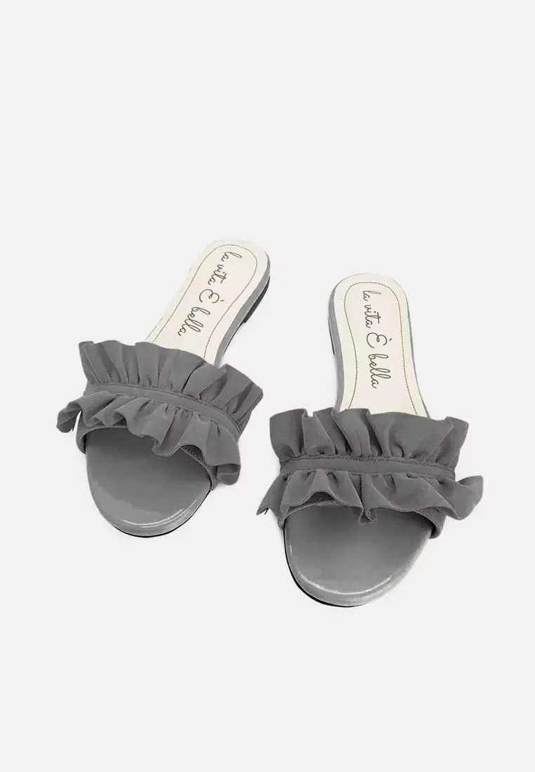 Peony Sandal Flat Ruffle Wanita