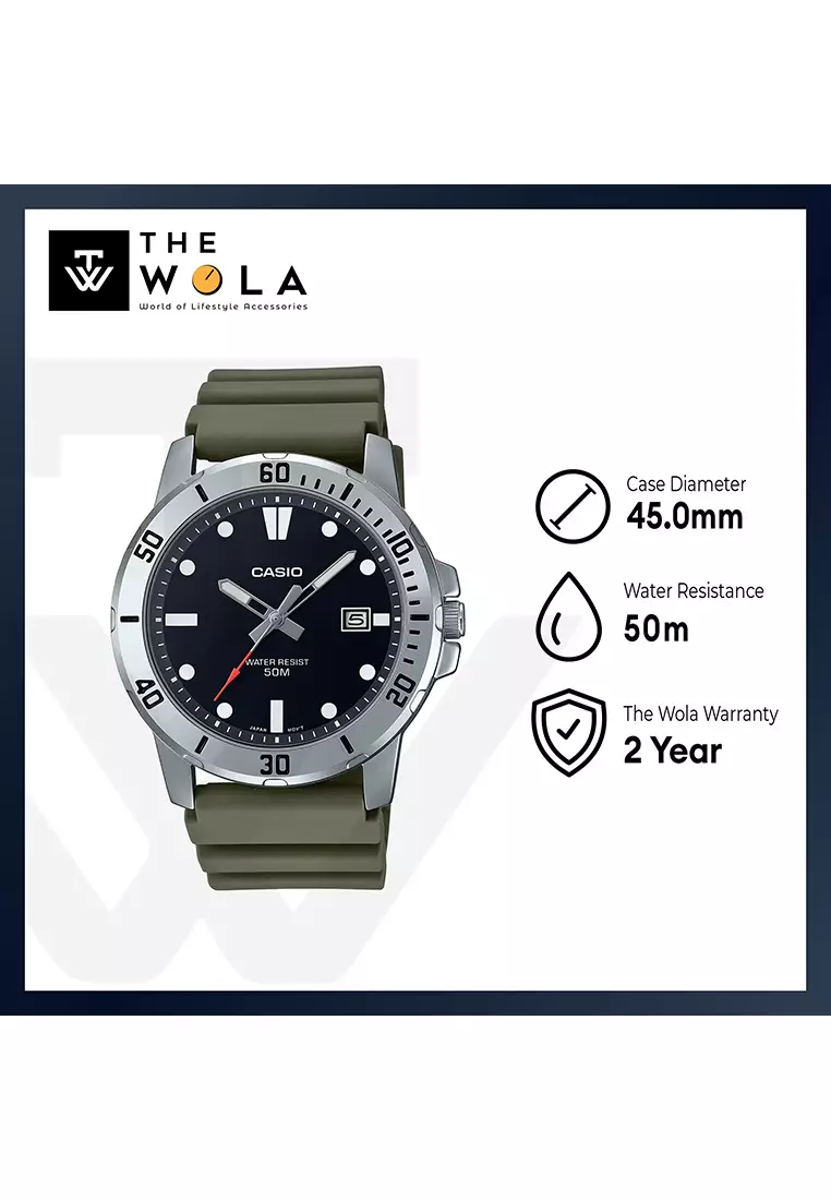 Men's Analog Watch MTP-VD01-3EV Army Green Resin Band
