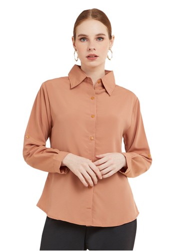 Jual Evernoon Kemeja Kerja Polos Plain Wanita Lengan Panjang Reguler Fit Premium Quality Coklat Original Zalora Indonesia