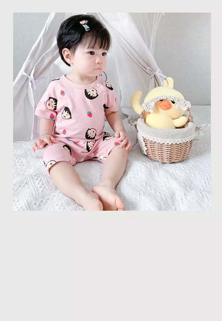 Jumpsuit Bayi Jumper Pendek Anak Perempuan Romper Baju Kodok Motif Lucu Rabbit Pink Import Venrz 4268