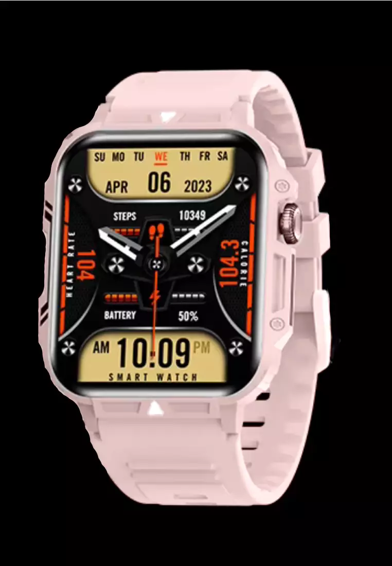 IOS/Android Pink SmartWatch with Pink Rubber Strap