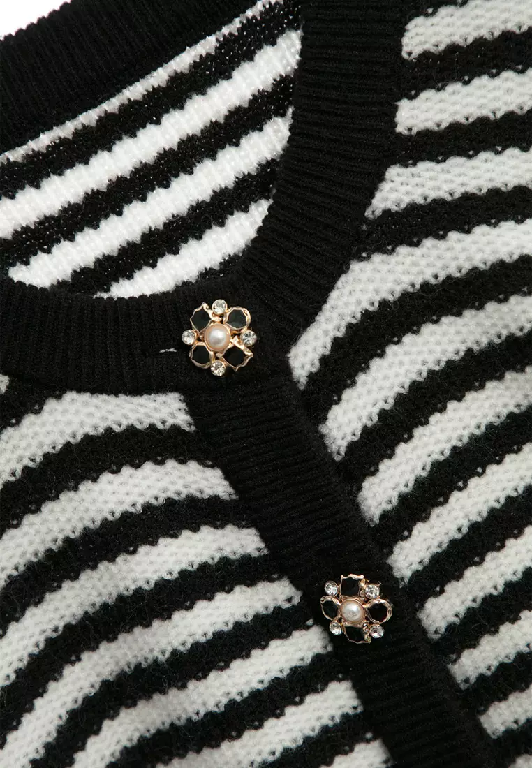 Black White Stripe Long Sleeve Knit Top