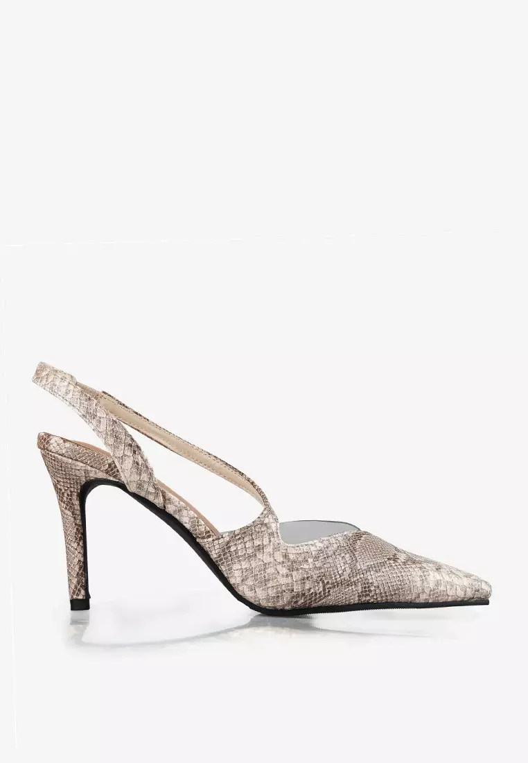 Faye stiletto pump heels with snake embossed leather