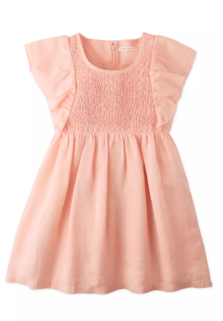 Gingersnaps Floral Printed Puff Sleeve Dress With Smocking and Embroidery Details